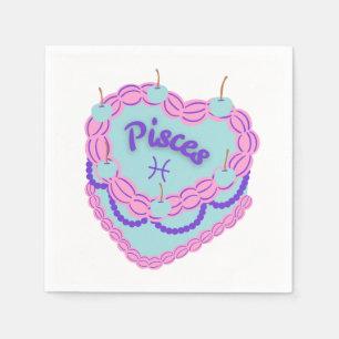 Serviette En Papier Pisces Zodiac Pastel Coeur Gâteau d'Anniversaire