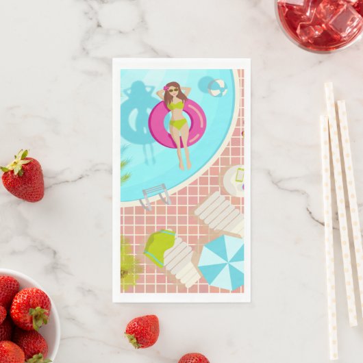 Serviette En Papier Piscine fille en bikini plage d'été (En situation)