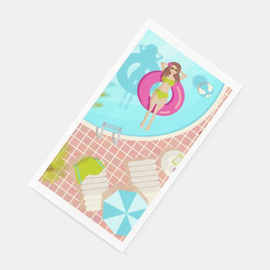 Serviette En Papier Piscine fille en bikini plage d'été (Coin)