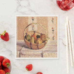 Serviette En Papier Pissarro - Pommes et poires dans un panier rond,