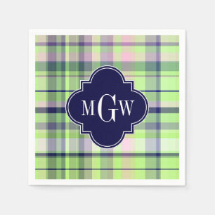 Serviette En Papier Pistachio Marine rose What Preppy Madras Monogramm
