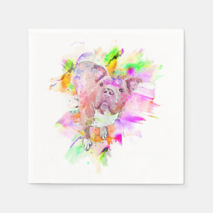 Serviette En Papier Pitbull Chien Aquarelle Art
