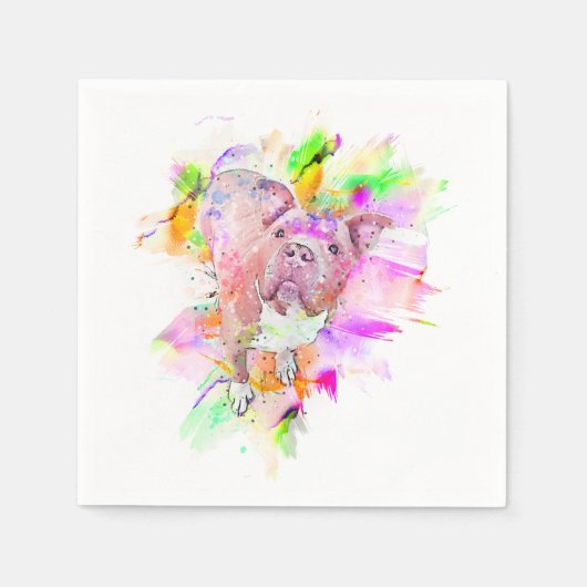 Serviette En Papier Pitbull Chien Aquarelle Art (Devant)