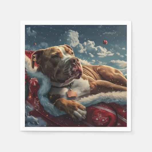 Serviette En Papier Pitbull Chien Festif de Noël (Devant)
