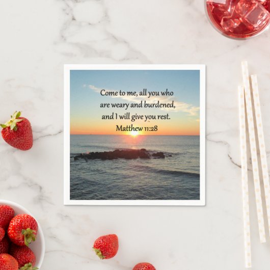 SERVIETTE EN PAPIER PITTORESQUE MATTHEW 11"28 SCRIPTURE VERSE (En situation)