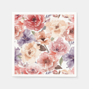 Serviette En Papier Pivoine de coucher de soleil chaud aquarelle rose 
