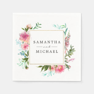 Serviette En Papier Pivoine Florale Rose Mariage Personnalisé DIY