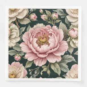 Serviette En Papier Pivoine rose avec boutons et feuillage artistique