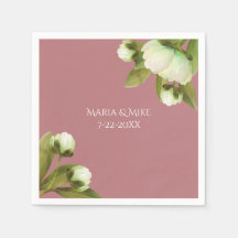 Pivoines blanches avec serviettes bleu poussiéreux