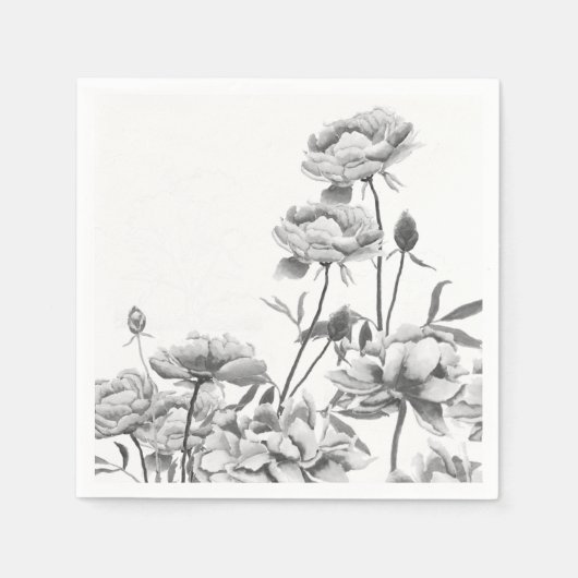 Serviette En Papier pivoines noir et blanc (Devant)