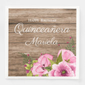 Serviette En Papier Pivoines Roses Rustiques Quinceañera (Devant)