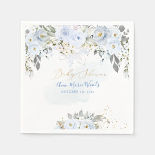 Serviette En Papier PixDezines Aquarelle Dusty Blue Rose Baby shower