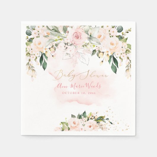Serviette En Papier PixDezines Aquarelle Dusty Rose Roses Baby shower (Devant)