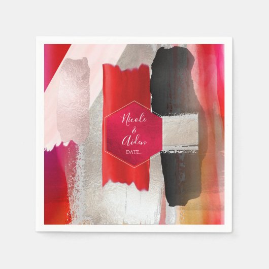 Serviette En Papier PixDezines Aquarelle moderne Rouge Noir (Devant)