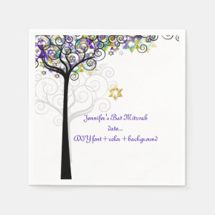 Serviette En Papier PixDezines ARBRE DE VIE/BAT MITZVAH/PURPLE