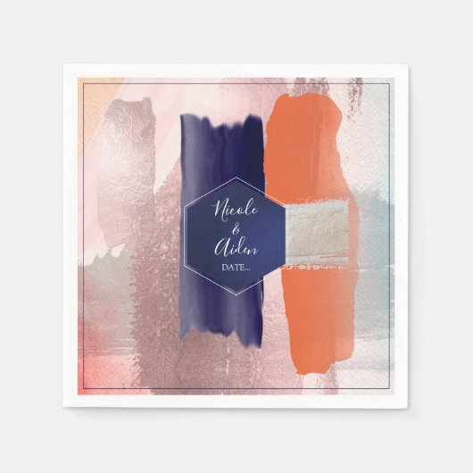 Serviette En Papier PixDezines Art Moderne, Marine+Or Rose (Devant)