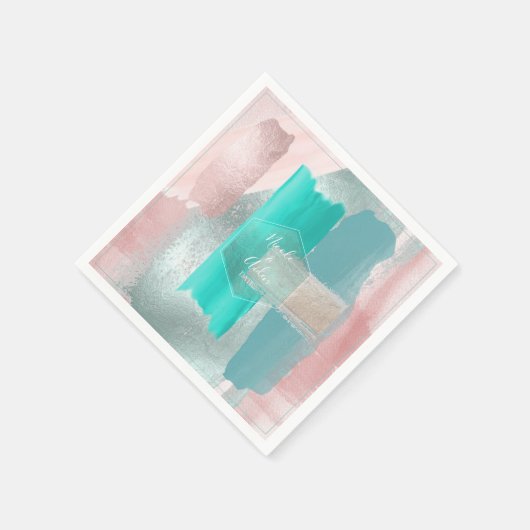 Serviette En Papier PixDezines Art Moderne, Rose+Vert Mariage (Coin)