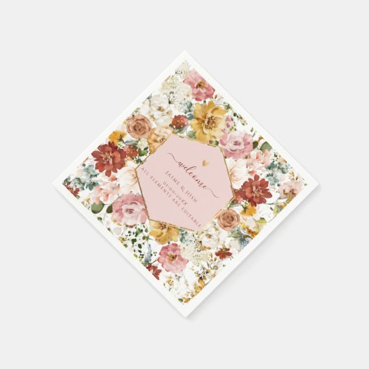 Serviette En Papier PixDezines Boho H2 Fall Garden Fleurs Napkins (Coin)