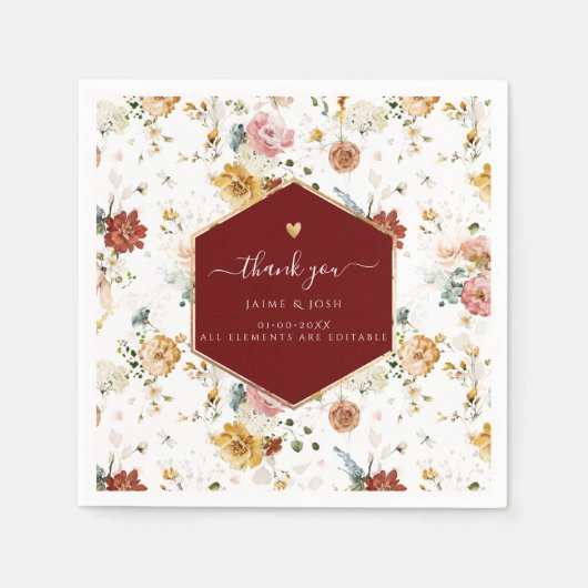 Serviette En Papier PixDezines Boho H2 Fall Garden Fleurs Napkins (Devant)