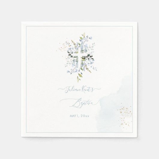 Serviette En Papier PixDezines H2 Dusty Blue Eucalyptus Baptême (Devant)