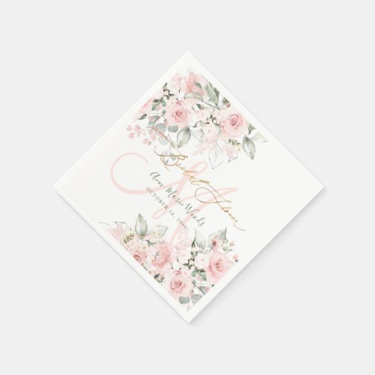 Serviette En Papier PixDezines H2 Roses Blush Monogramme Baby Shower (Coin)