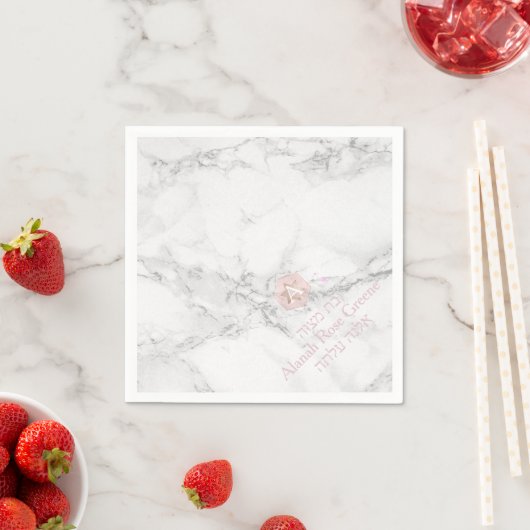 Serviette En Papier PixDezines Marble+Honeypeb, Blush Pink Mitzvah (En situation)