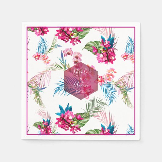 Serviette En Papier PixDezines Orchidée Isle, Orchidée rose+Foliage (Devant)