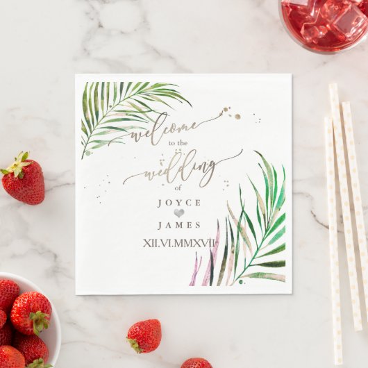 SERVIETTE EN PAPIER PIXDEZINES PALMIERS EN COULEUR D'EAU (En situation)