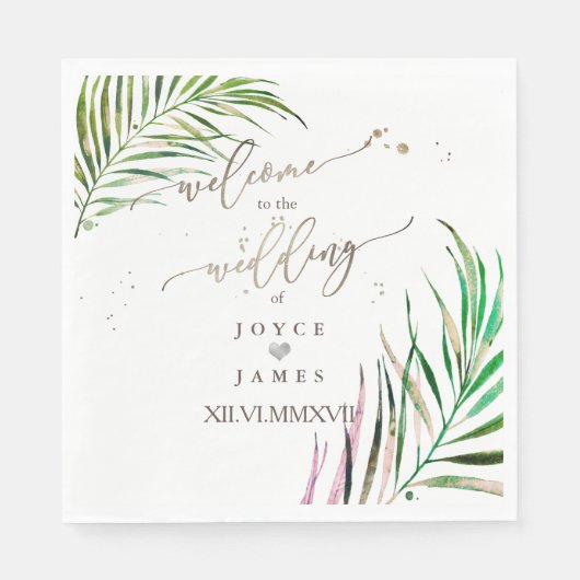 SERVIETTE EN PAPIER PIXDEZINES PALMIERS EN COULEUR D'EAU (Devant)