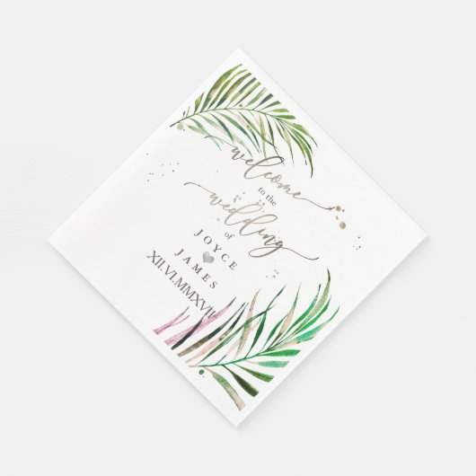 SERVIETTE EN PAPIER PIXDEZINES PALMIERS EN COULEUR D'EAU (Coin)