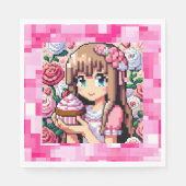 Serviette En Papier Pixel Art Girl's Pink Birthday Party (Devant)