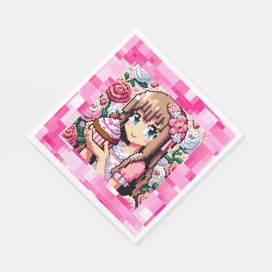 Serviette En Papier Pixel Art Girl's Pink Birthday Party (Coin)