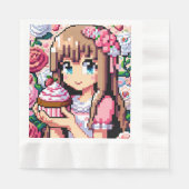 Serviette En Papier Pixel Art Girl's Pink Birthday Party (Devant)