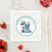 Serviette En Papier Pixel Art Robot en Orange et Turquoise anniversair (En situation)