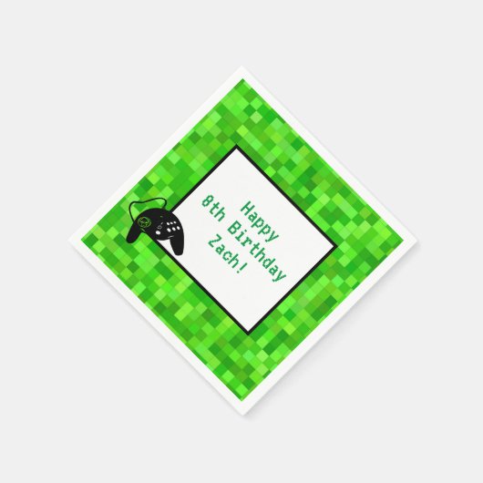 Serviette En Papier Pixels de jeu vert | Fête d'anniversaire personnal (Coin)