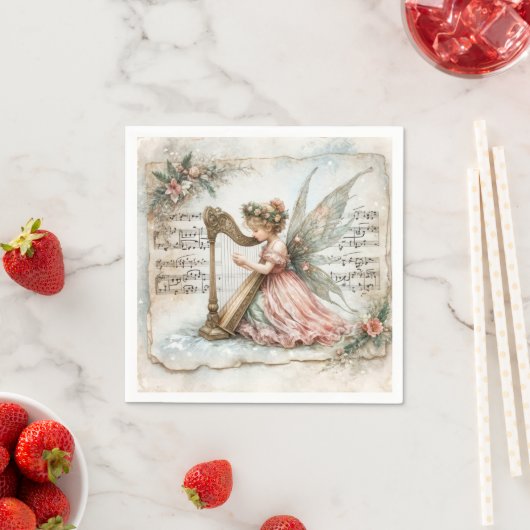 Serviette En Papier Pixie Fairy Jouer une harpe (En situation)