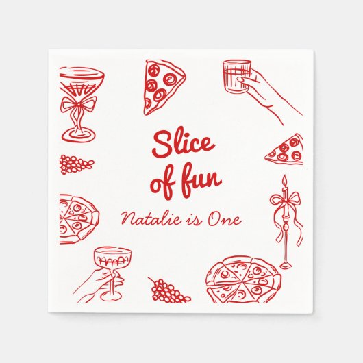 Serviette En Papier Pizza 1ère Main Écrite Tiré Slice Of Fun Anniversa (Devant)