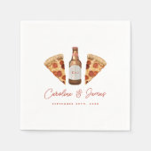 Serviette En Papier Pizza & Bière Couples Décontractés Fête des mariée (Devant)