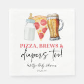 Serviette En Papier Pizza Brews et Diapers aussi ! Baby shower (Devant)