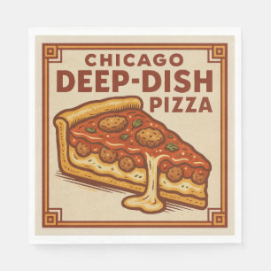 Serviette En Papier Pizza de Chicago Deep-Dish, Style Rétro 2026