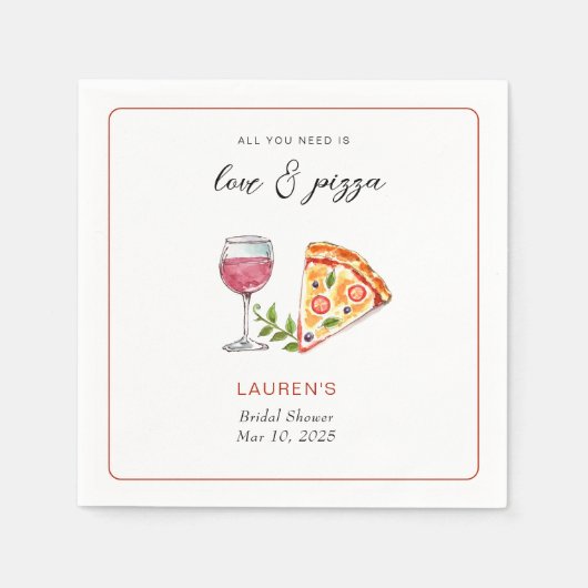Serviette En Papier Pizza et amour Douche nuptiale (Devant)
