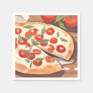 Serviette En Papier Pizza Gourmet Aquarelle Tomates Verts