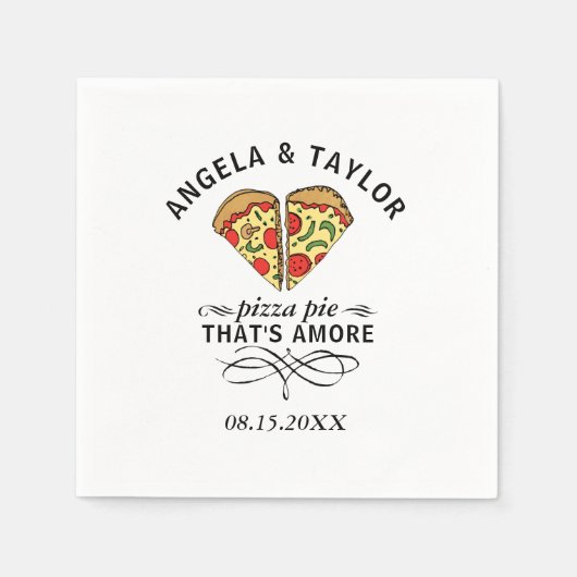 Serviette En Papier Pizza Love Mariage tendance Monogramme Date (Devant)