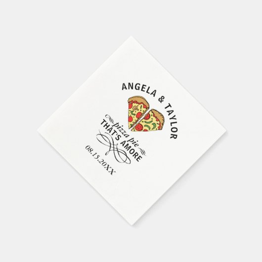 Serviette En Papier Pizza Love Mariage tendance Monogramme Date (Coin)