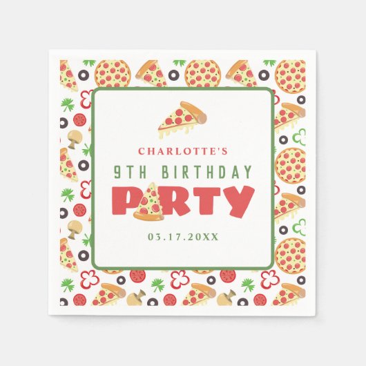 Serviette En Papier Pizza Party Moderne sur mesure Age Anniversaire de (Devant)
