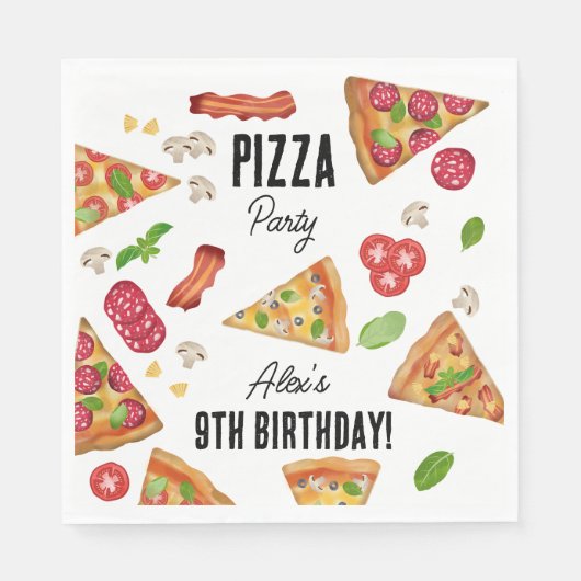 Serviette En Papier Pizza Party Thème Aquarelle Anniversaire de enfant (Devant)