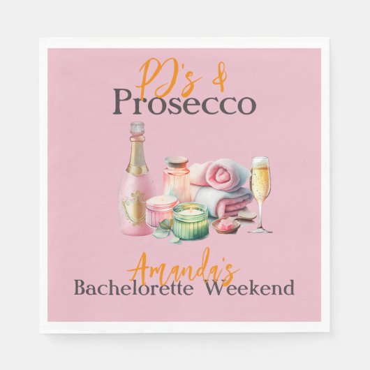 Serviette En Papier Pjs et Prosecco Spa rose Bachelorette Party (Devant)