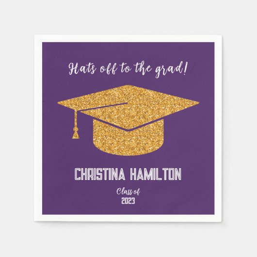Serviette En Papier Plafond de graduation violet et or (Devant)