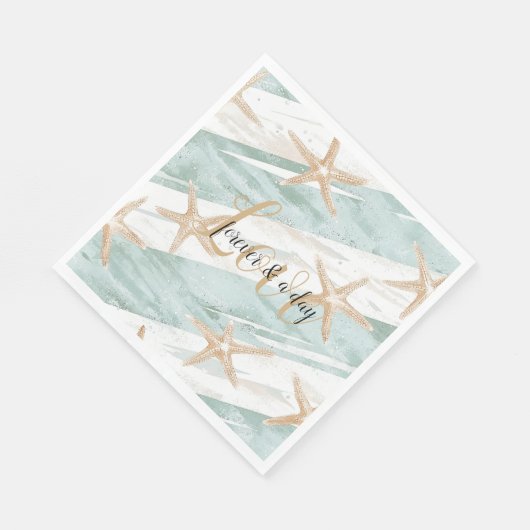 Serviette En Papier Plage Aqua Mint Starfish Stripes Mariage (Coin)
