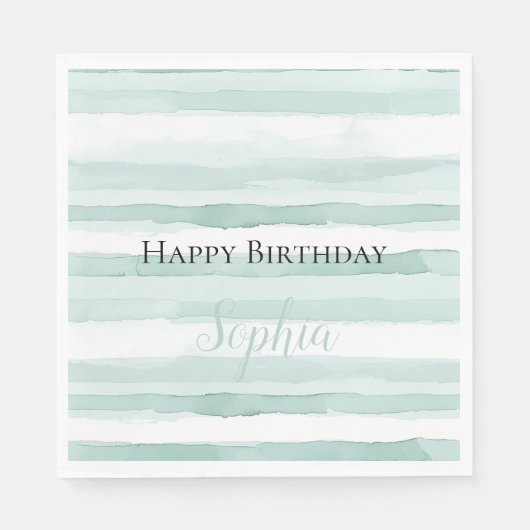 Serviette En Papier Plage Aqua Mint Stripes Anniversaire (Devant)